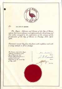 Certificate - City of Burnie Certificate to the City of Sunshine