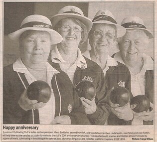 Article - Sunshine City Bowling Clubs Ladies 20th Anniversary Advocate Newspaper article, 7th October 2003