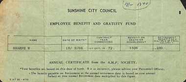 Certificate - Sunshine City Council Employee Benefit And Gratuity Fund Certificate