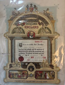 Certificate - Royal Ancediluviar Order of Buffaloes Grand Lodge of England Sunshine Lodge No 65 John Sherlock Willaton Initiation Certificate, 1944