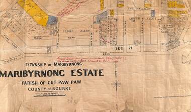 Map - Township of Maribyrnong Maribyrnong Estate Parish of Cut Paw Paw County of Bourke 1925 Map & Town of Braybrook Parish of Cut Paw Paw County of Doutta Galla Map, Department of Lands and Survey Melbourne