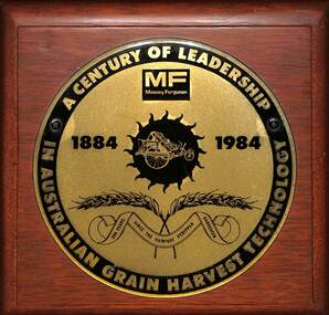 Plaque - Massey Ferguson A Century of Leadership in Australia Grain Harvest Technology Plaque, 1994