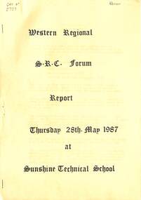 Document - Western Regional Student Representative Council (S.R.C.) Forum Report 1987, 1987