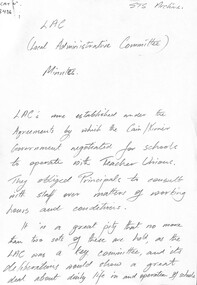 Administrative record - Sunshine Technical School Local Administration Committee (L.A.C.) Minutes