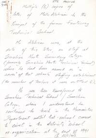 Letter - Sunshine Technical School Letter to Footscray City Secondary College Vacancy Letter