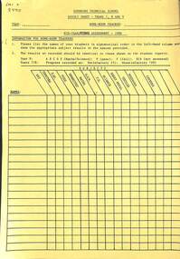 Administrative record - Sunshine Technical School Result Sheet Years 7, 8 and 9, 1989