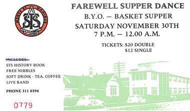 Ephemera - Sunshine Technical School Farewell Supper Dance Ticket