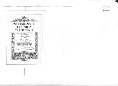 Certificate - Sunshine Technical School Certificates, 1920's