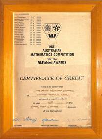 Certificate - Sunshine Technical School Mathematics Certificate Of Credit 1981