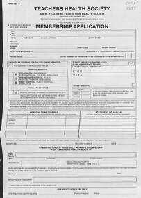 Administrative record - Sunshine Technical School Office Memorabilia - Teachers Health Society Membership Application, Various