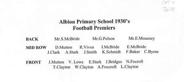 Archive - Albion State School No 4265 1930's Football Premiers, 1930's