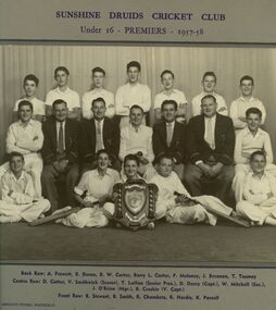 Photograph - Sunshine Druids Cricket Club Under 16 Premiers 1957 - 58 Team Photograph, Various