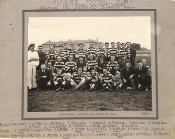 Photograph - Sunshine Football Club Sunshine Districts League Premiers and Undefeated Campions 1946 Team Photo, 1946