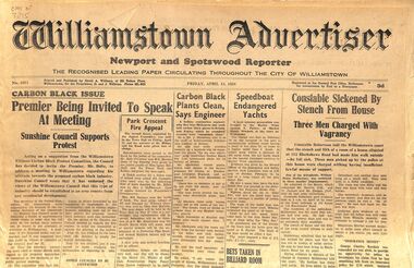 Newspaper - Williamstown Advertiser Newspaper Friday 18th April 1958, David A. Williams, Williamstown Advertiser, 18th April 1958