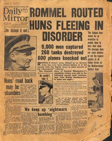 Newspaper - Daily Mirror Newspaper - Rommel Routed Huns Fleeing In Disorder 8th November 1942, Daily Mirror Newspape, 8th November 1942