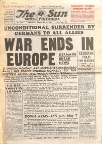 Newspaper - The Sun Newspaper - War Ends In Europe, The Sun, 8th May 1945