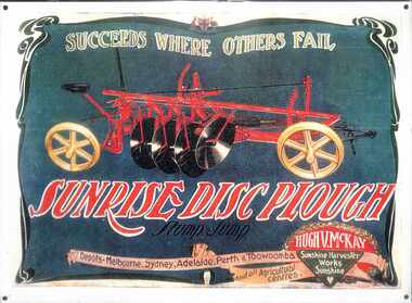 Sign - Sunshine Harvester Works Sunrise Disc Plough Advertising Sign (Reproduction)