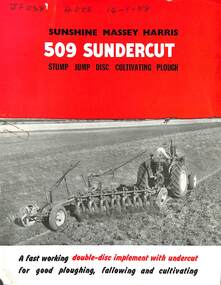 Pamphlet - Sunshine Massey Harris 509 Sundercut Stump Jump Disc Culivating Plough, Sunshine Massey Harris