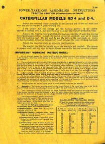 Manual - Sunshine Harvester Works Caterpillar Models Rd 4 And D4 Power Take Off Assembling Instructions, Sunshine Massey Harris