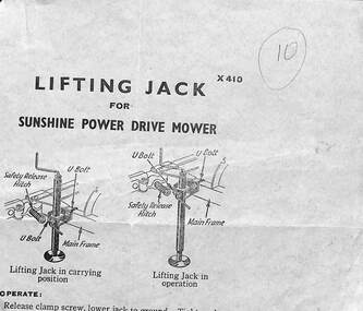 Manual - H.V. McKay Massey Harris Lifting Jack X410 For Sunshine Power Drive Mower, Sunshine Massey Harris