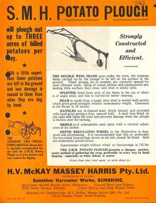 Pamphlet - H.V. McKay Massis Harris SMH Potato Plough, H.V. McKay Massey Harris