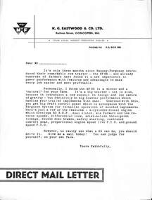 Letter - Massey Ferguson K. G. Eastwood & Co Ltd Dealers Letter On The New MF65 Tractor