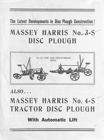 Pamphlet - H.V. McKay Massis Harris No 4-S Tractor Disc Plough With Mechnical Lift, H.V. McKay Massey Harris
