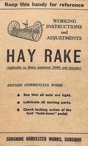 Manual - Sunshine Harvester Works Hay Rake, Sunshine Harvester Factory