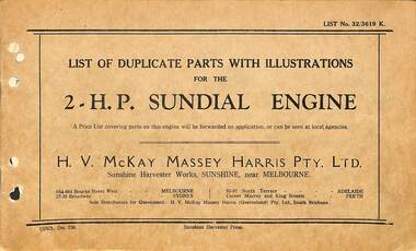Manual - Sunshine Harvester McKay Massey Harris - List of duplicate parts with illustrations for the 2HP Sundial Engine