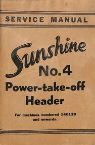 Manual - Sunshine Harvester McKay Massey Harris - Service Manual Sunshinie No 4 Power Takeoff Header