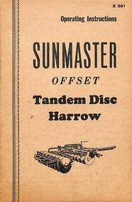 Manual - Sunshine Harvester McKay Massey Harris - Operating Instructions Sunmaster Offset Tandem Disc Harrow