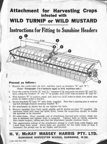 Manual - Sunshine Harvester McKay Massey Harris - Attachment For Harvesting Crops Infested With Wild Turnip Or Wild Mustard