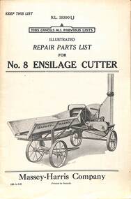Manual - Sunshine Harvester McKay Massey Harris - Extras Case For Sunshine Pickup Baler Illustrated Repair Parts List For No 8 Ensilage Cutter