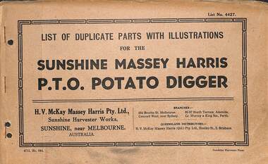 Manual - Sunshine Harvester McKay Massey Harris - List of duplicate parts with illustrations for the Sunshine Marris Harris PTO Potato Digger