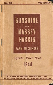 Manual - Sunshine Harvester McKay Massey Harris - Farm Machinery Agent's Price Book 1948