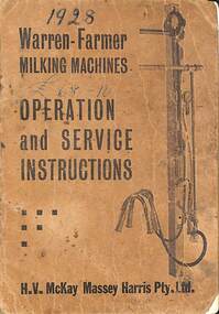Manual - Sunshine Harvester McKay Massey Harris - Warren Farmer Milking Machines Operation & Service Instructions