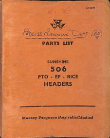 Manual - Massey Ferguson - Parts List Sunshine 506, PTO & EF Rice Headers