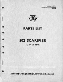 Manual - Massey Ferguson - Parts List 502 Scarifier 16, 18 & 20 Tine