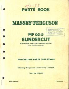 Manual - Massey Ferguson - Parts Books MF63-5 Sundercut Stump Jump Disc Cultivator Plough