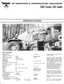 Manual - Massey Ferguson - 2205 Tractor & 207 Loader Specifications