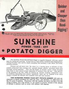 Pamphlet - Sunshine Harvester McKay Massey Harris - Sunshine Power Take Off Potato Digger Brochure