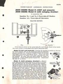 Manual - Sunshine Harvester McKay Massey Harris - Power Takeoff Assembling Instructions For The John Deere Model D