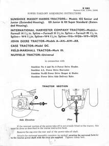 Manual - Sunshine Harvester McKay Massey Harris - Power Takeoff Assembling Instructions For The Sunshine Massey Harris, International, John Dree, Case & Field Marshall