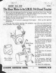 Manual - Sunshine Harvester McKay Massey Harris - How To Fit The Hour Meter To The SMH 744 Diesel Tractor
