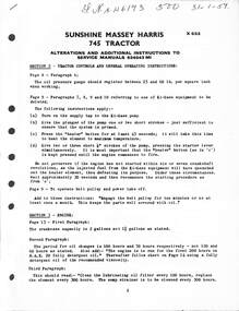 Manual - Sunshine Harvester McKay Massey Harris - 745 Tractor Alterations And Additional Instructions To Service Manuals 634022 MI