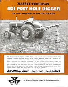 Pamphlet - Massey Ferguson - 501 Post Hole Digger For MF65, Ferguson 35 & TE Tractors Brochure