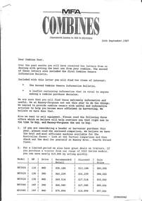 Letter - Massey Ferguson - MFA Combines Markerting Letter For MF4500, MF850 & MF860