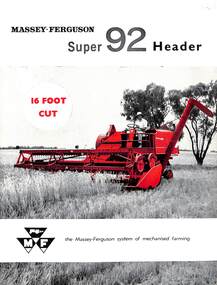 Pamphlet - Massey Ferguson - Super 92 Header 16 Ft Cut Brochure