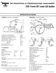 Manual - Massey Ferguson - 2203 Tractor, 207 Loader & 220 Backhoe Specifications