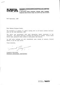 Letter - Massey Ferguson - Customer Direct Mailing Letter For Combined Harvesters